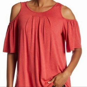 Max Studio Pleated Cold Shoulder Top